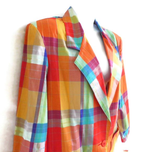 SOLD Vintage Blazer Plaid Vibrant Pockets Lite Union 14 - Picture 3 of 10